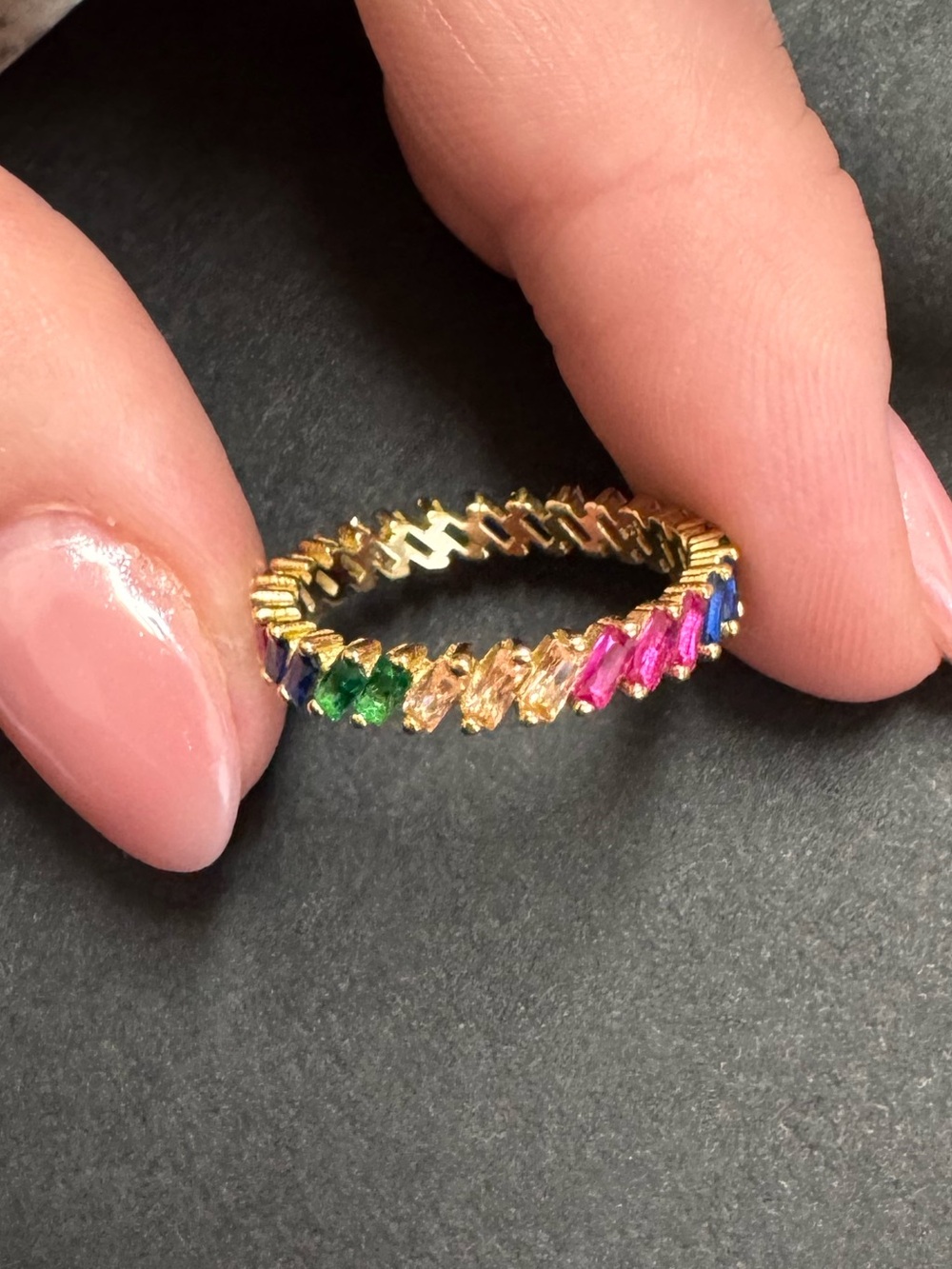Gold Tone Multicolor CZ Eternity Band Ring